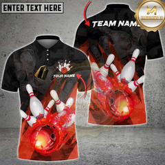Maxcorners Bowling Strike Flame Multicolor Customized Name, Team Name 3D Shirts