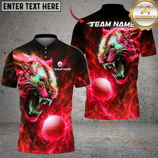 Maxcorners Golf Fire Tiger Power Design Personalized Name, Team Name 3D Shirt (4 Colors)