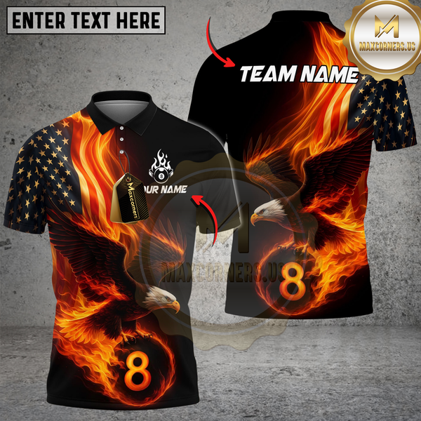 Maxcorners Billiard Ball 8 Eagle Flag Flame Personalized Name Shirt (4 Colors)