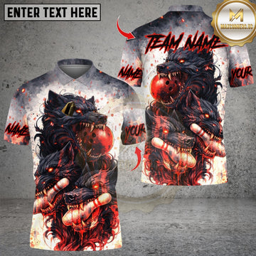 Maxcorner Angry Wolf Bowling Design Multicolor Customized Name, Team Name 3D Shirts