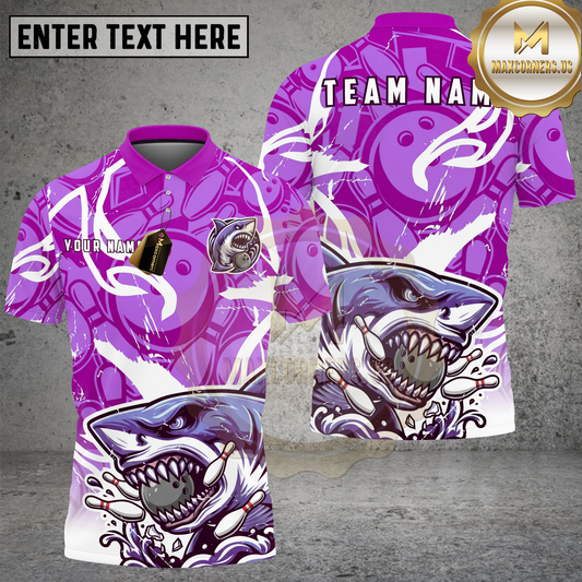 Maxcorners Bowling Shark Bite Strike Graphic Multicolor Options Personalized Name, Team Name 3D Shirt (4 Colors)