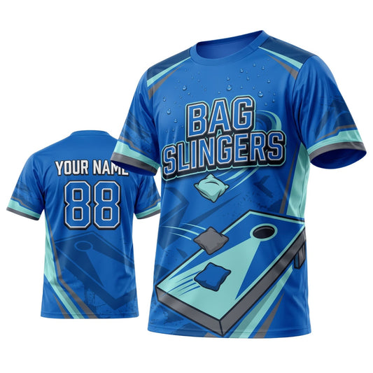 Maxcorners Cornhole Bag Slingers Blue Personalized Name 3D Unisex Shirt