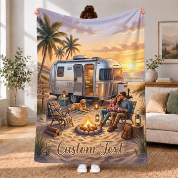 Maxcorners RVs Travel Trailer Tropical Beach Camping Custom Name 3D Blanket