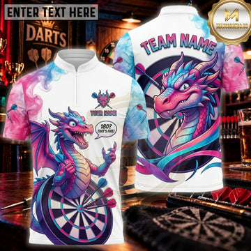 Maxcorners Darts White Blue Fire Breathing Dragon Personalized Name 3D Unisex Shirt