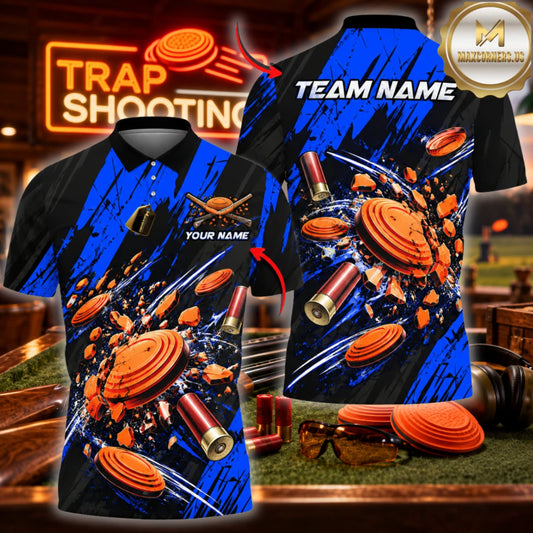 ( 6 Colors ) Maxcorners Trap Clay Shooting Abstract Brush Strokes & Shattered Clay Targets Multicolor Customized Name, Team Name 3D Shirts