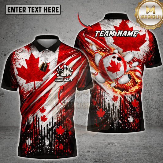 Maxcorners Bowling Canada Flag Maple Leaf Bowling Personalized Name 3D Unisex Shirt
