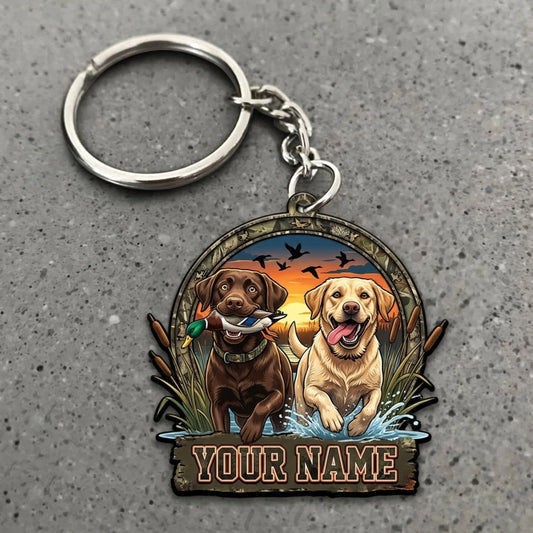 Maxcorners Duck Hunting Happy Retriever Duo Marshland Adventure Custom Name Gift 2D Flat Acrylic Ornament, Keychain