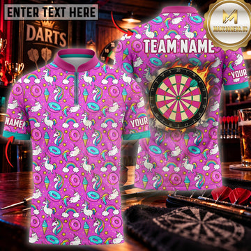 Maxcorners Darts Cute Pink Cartoon Pattern Colorful Dartboard Personalized Name 3D Unisex Shirt