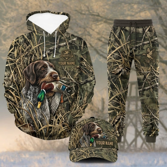 Maxcorners Duck Hunting Brown Hunting Dog White Hood Grass Camo Personalized 3D Shirts