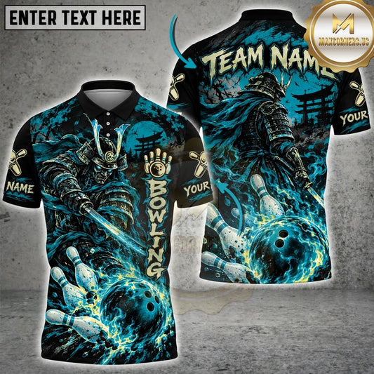 Maxcorners Bowling Japanese Samurai Warrior Katana Sword Pins Strike Artwork Multicolor Customized Name, Team Name 3D Shirts