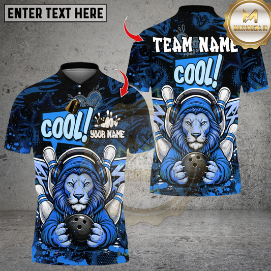 Maxcorners Bowling Cool Lion Graffiti Pin Multicolor Customized Name, Team Name 3D Shirt