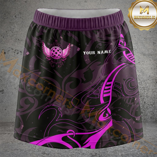 Maxcorners Pickleball Purple Neon Paddle Ball Personalized 3D Skort, Skirts With Shorts