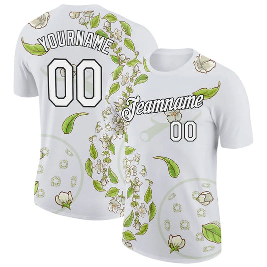 Maxcorners Pickleball Paddle Ball White Green Jasmine Vine Garland Pattern Personalized Name 3D Unisex Shirt