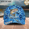 Maxcorners Fishing Blue Honeycomb Water Splash Personalized Name 3D Cap (12 Fish Species)