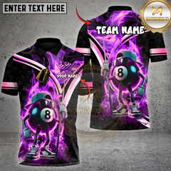 Maxcorners Billiards Flaming 8 Ball Cool Custom Name, Team Name 3D Shirt