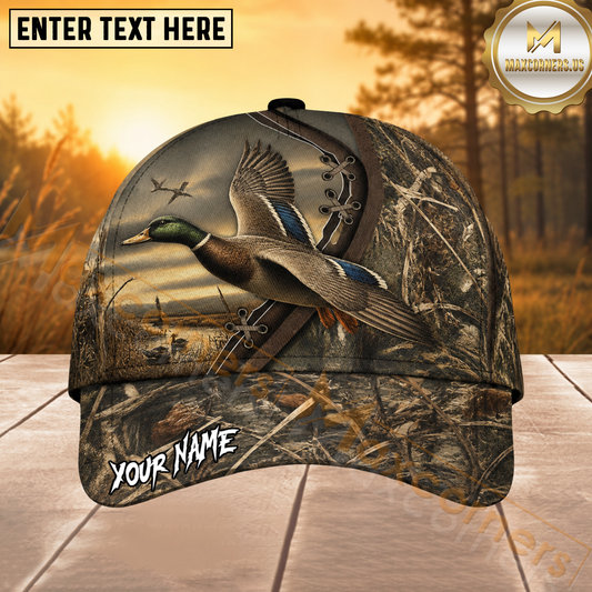 Maxcorners Mallard Duck Hunting Lace-Up Wetland Personalized 3D Cap