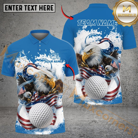 Maxcorners American Eagle Power Golf Polo Customized Name, Team Name 3D Shirts (4 Colors)