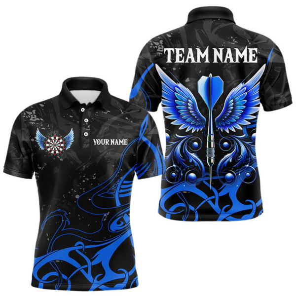 Maxcorners Personalized Blue Black Arrow Wings Dart Shirts For Men Team Darts Jerseys LM054