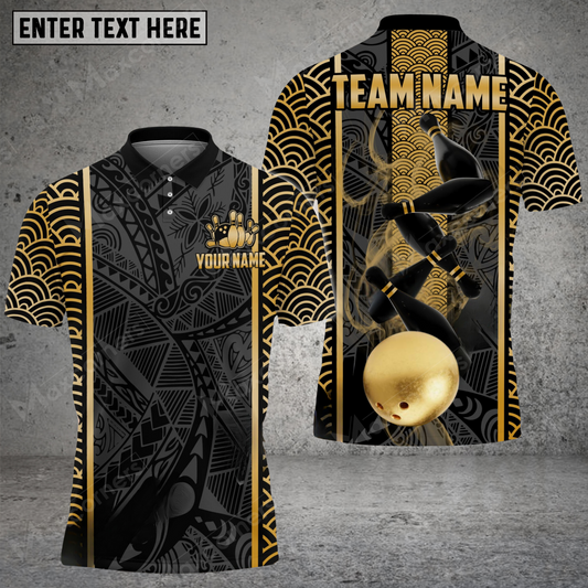Maxcorners Maori Pattern Bowling Jersey Multicolor Option Customized Name, Team Name 3D Polo Shirt