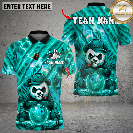 Maxcorners Cool Panda Lightning Bowling Design Multicolor Customized Name, Team Name 3D Shirt (4 Colors)