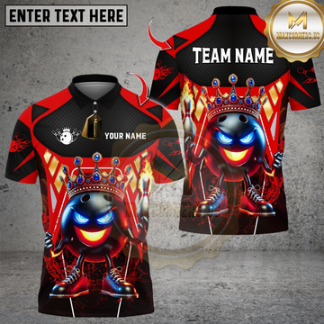 Maxcorners King Bowling With Flame Pin Multicolor Customized Name, Team Name 3D Shirts
