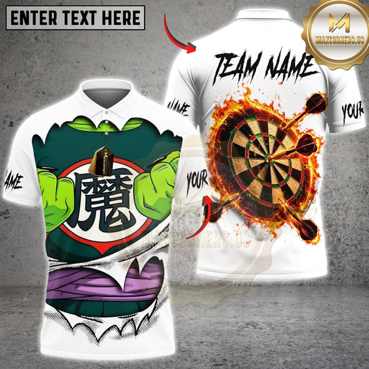 Maxcorners Darts Green Monster Rip Flaming Bullseye Multicolor Customized Name, Team Name 3D Shirts