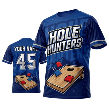 Maxcorners Cornhole Hole Hunters Navy Board Personalized Name 3D Unisex Shirt