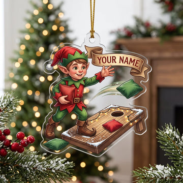 Maxcorners Cornhole Christmas Elf Tossing Bean Bag Customized Name 3D Keychain And Ornament