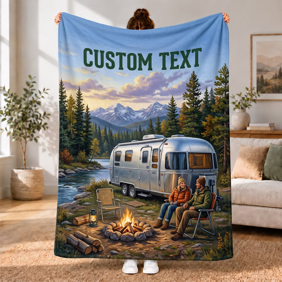 Maxcorners RVs Travel Trailer Mountain Forest Campfire Custom Name 3D Blanket
