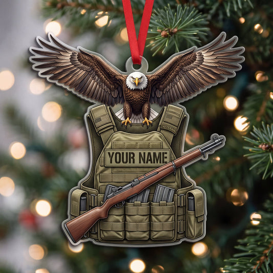 Maxcorners Veteran Eagle Wings Tactical Vest And Classic Rifle Personalized Name 3D Keychain And Ornament