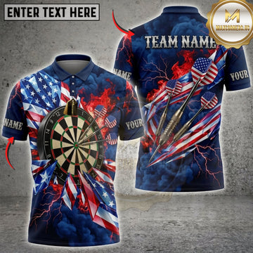 Maxcorners Darts American Flag Red And Blue Lightning Dartboard Personalized Name 3D Unisex Shirt