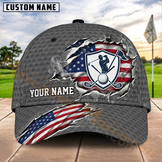 Maxcorners Golf USA Eagle Shield Ball Personalized Name 3D Cap