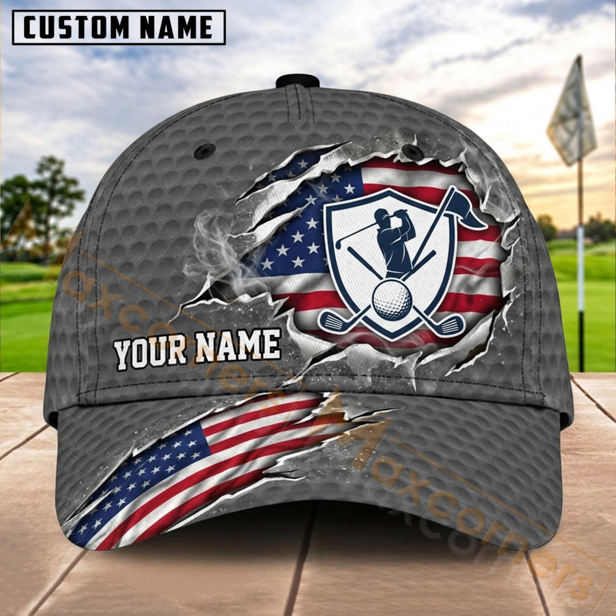 Maxcorners Golf USA Eagle Shield Ball Personalized Name 3D Cap