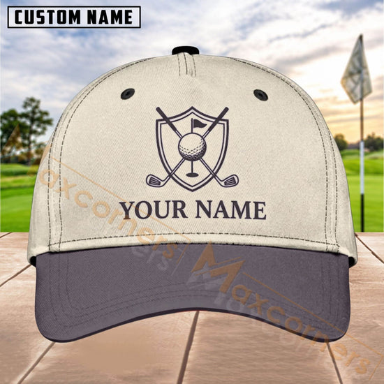 Maxcorners Golf Shield Clubs Logo Personalized Name 3D Cap (7 Colors)