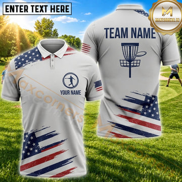 Maxcorners Disc Golf American Flag Flying Disc Basket Personalized Name 3D Unisex Shirt