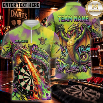 Maxcorners Darts Lime Green Golden Dragon Dartboard Personalized Name 3D Unisex Shirt