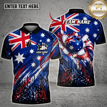 Maxcorners Bowling Australia Flag Star Bowling Ball Personalized Name 3D Unisex Shirt