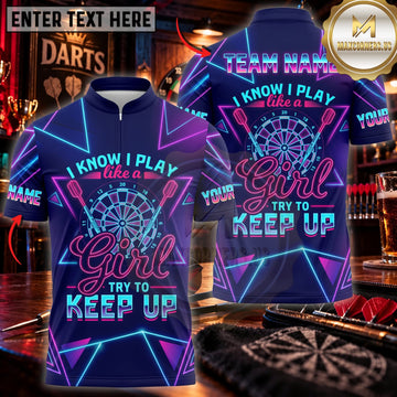 Maxcorners Darts Neon Purple Funny Darts Quote Geometric Pattern Personalized Name 3D Unisex Shirt