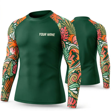 Maxcorners Personalized Tropical Tattoo Forest Green Shirt with Floral Art Sleeves 3D All Over Printed Shirts, Best Gifts for Nature Lovers