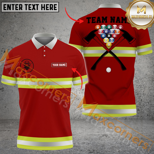 Maxcorners 8-Ball Firefighter Uniform Style Billiard Jersey Multicolor Options Personalized Name, Team Name 3D Polo Shirt
