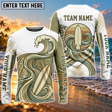 Maxcorners Surfing Nautical Ocean Wave Art Customized Name, Team Name 3D Long Sleeve Shirt