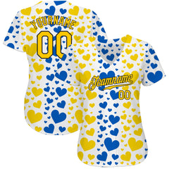 Maxcorners Custom 3D Pattern Design Hearts Painted In The Colors Of The Ukrainian Flag Premium Baseball Jerseys LM0210