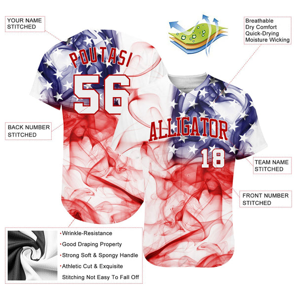Maxcorners Custom White White-Red 3D American Flag Premium Baseball Jersey LM0210