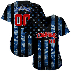 Maxcorners Custom Blue Red-White 3D American Flag Fashion Premium Baseball Jersey LM0210