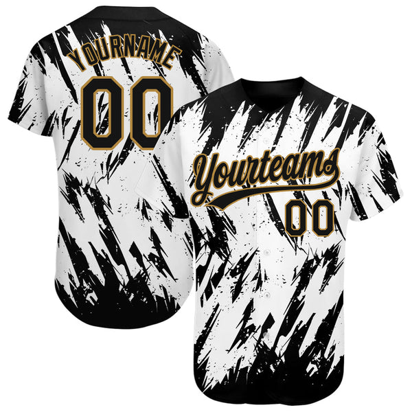 Custom White Black-Old Gold Pattern Authentic Baseball Jersey