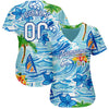 Maxcorners Custom White Royal 3D Pattern Design Beach Hawaii Palm Trees And Flowers Authentic Baseball Jersey LM2605