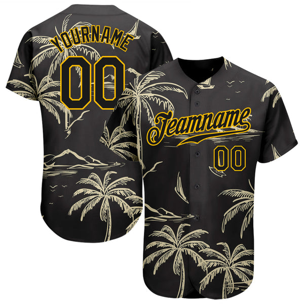 Custom Hawaii Coconut Trees Black-Gold Pattern Authentic Baseball Jersey