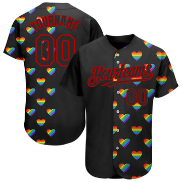 Maxcorners Custom Rainbow For Pride Month Love Is Love LGBT 3D Authentic Baseball Jersey LM2605