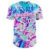 Maxcorners Custom Ice Blue White Blue-Deep Pink Cyber Tropical Palm Trees Music Festival Authentic Baseball Jersey LM2605