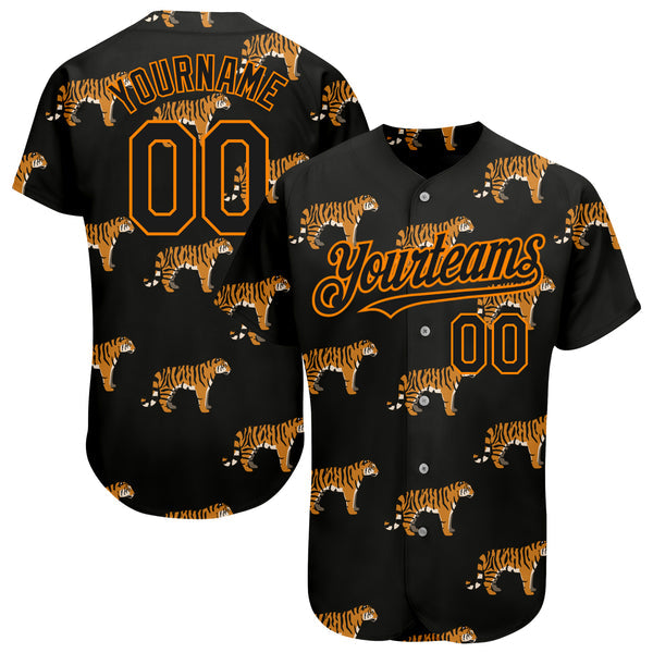 Maxcorners Custom Black Bay Orange 3D Pattern Design Tiger Authentic Baseball Jersey
 LM0609